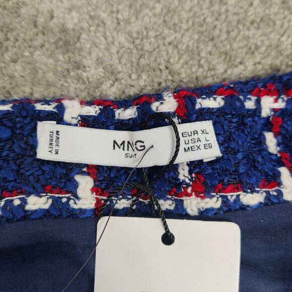 MNG Women's Tweed Mini Skirt Blue Size Large NEW Nautical Old Money Quiet Luxury - Picture 4 of 12